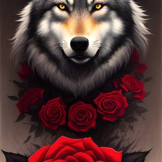 Wolf with rose wallpaper