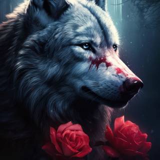 Wolf with rose wallpaper