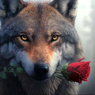 Wolf with rose wallpaper