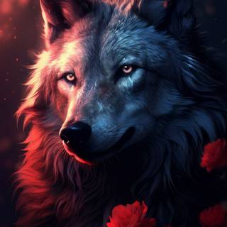 Wolf with rose wallpaper