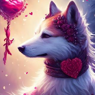 Wolf with rose wallpaper