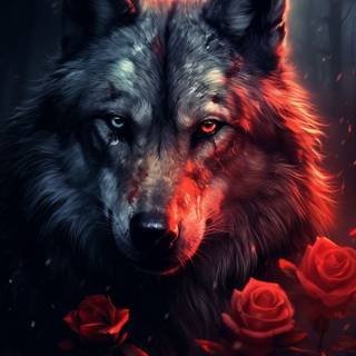 Wolf with rose wallpaper