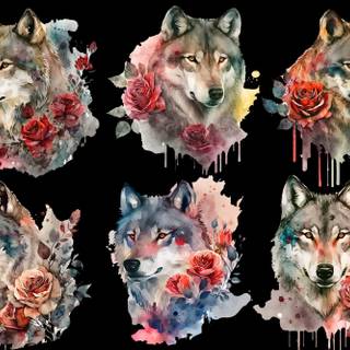Wolf with rose wallpaper