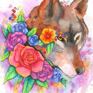 Wolf with rose wallpaper