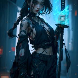 Samurai girl phone wallpaper