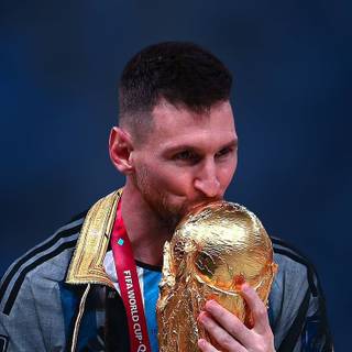 Messi kissing World Cup wallpaper