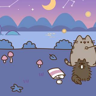 Spring Pusheen Cat desktop wallpaper