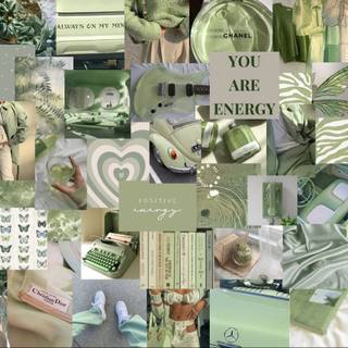 Sage green aesthetic collage wallpaper