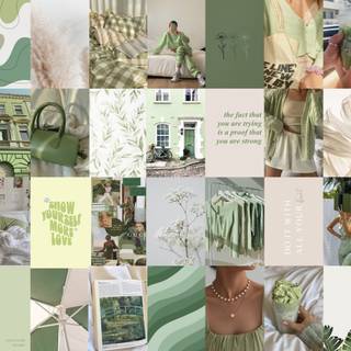 Sage green aesthetic collage wallpaper