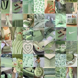 Sage green aesthetic collage wallpaper