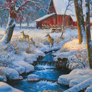 Phone winter painting wallpaper