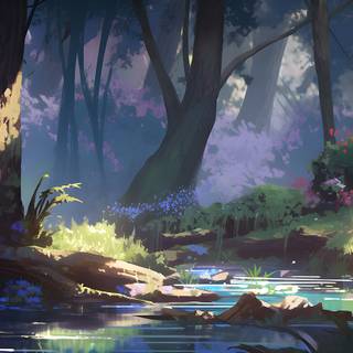 Forest anime PC wallpaper