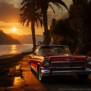 Car in sunset wallpaper