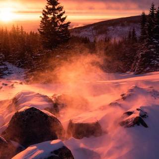 Winter sunset iPhone wallpaper