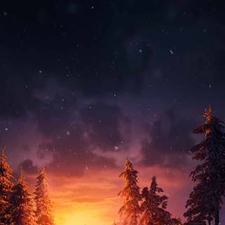 Winter sunset iPhone wallpaper