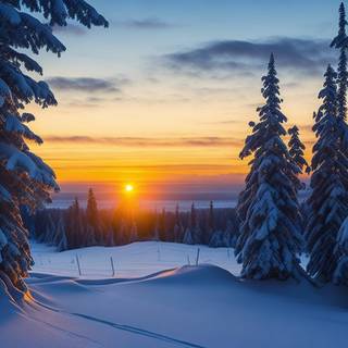 Sunset winter trees wallpaper