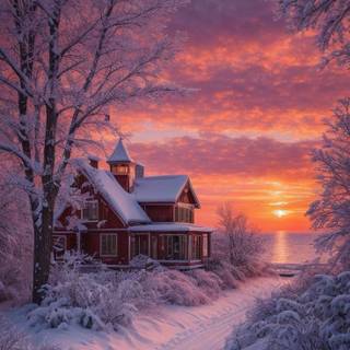 Sunset winter trees wallpaper