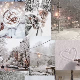 Collage preppy winter wallpaper