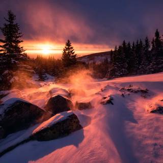 Winter sunset landscape wallpaper
