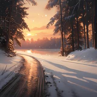 Winter sunset landscape wallpaper