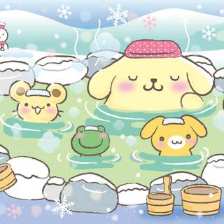Winter Sanrio desktop wallpaper