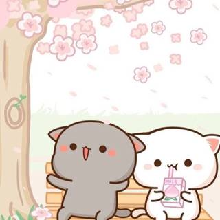 Cartoon cat spring wallpaper