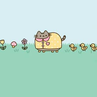 Cartoon cat spring wallpaper