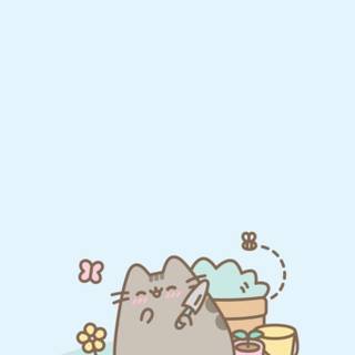 Cartoon cat spring wallpaper