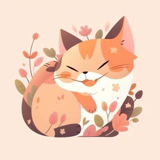 Cartoon cat spring wallpaper