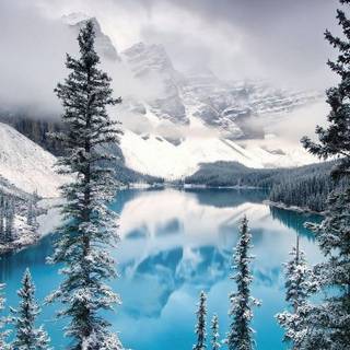 Winter lake and mountain wallpaper