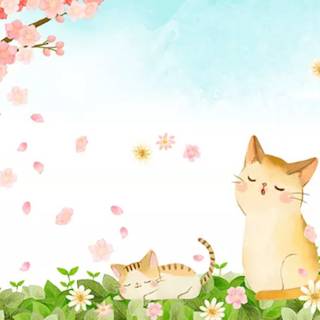 Cartoon cat spring wallpaper