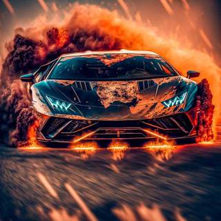 Lamborghini on fire wallpaper
