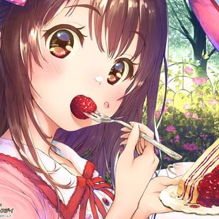 Girl with food wallpaper