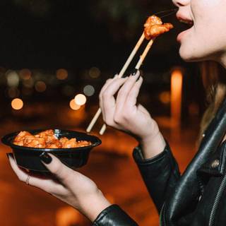 Girl with food wallpaper