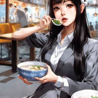 Girl with food wallpaper