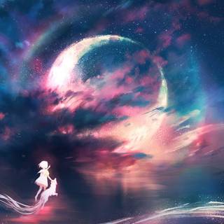 Cute anime girl moon wallpaper