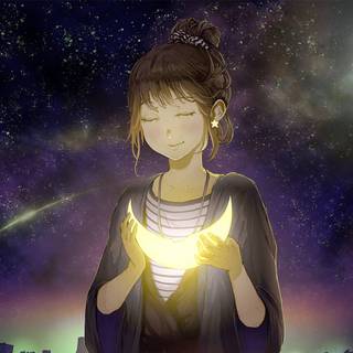 Cute anime girl moon wallpaper