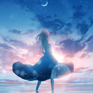 Cute anime girl moon wallpaper