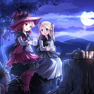 Cute anime girl moon wallpaper