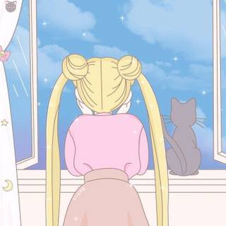 Cute anime girl moon wallpaper