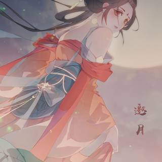 Cute anime girl moon wallpaper