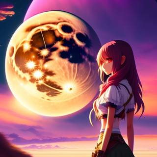 Cute anime girl moon wallpaper