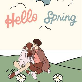 Hello spring cartoon wallpaper