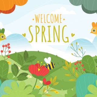 Hello spring cartoon wallpaper