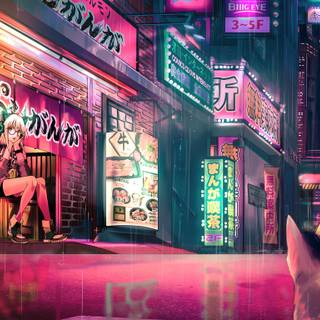 Pink anime aesthetic laptop wallpaper