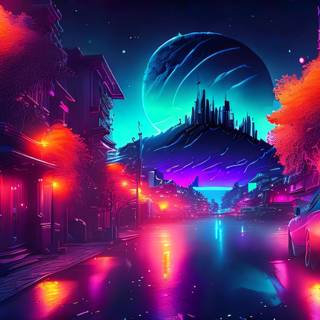 Neon night city wallpaper