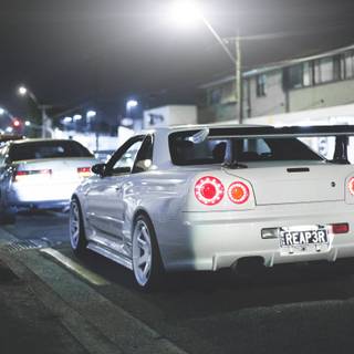 GTR R34 white wallpaper