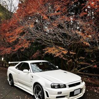 GTR R34 white wallpaper
