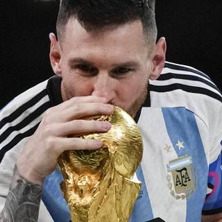 Lionel Messi Kissing the World Cup trophy wallpaper