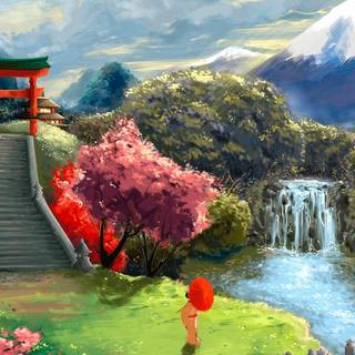 Japan spring art wallpaper
